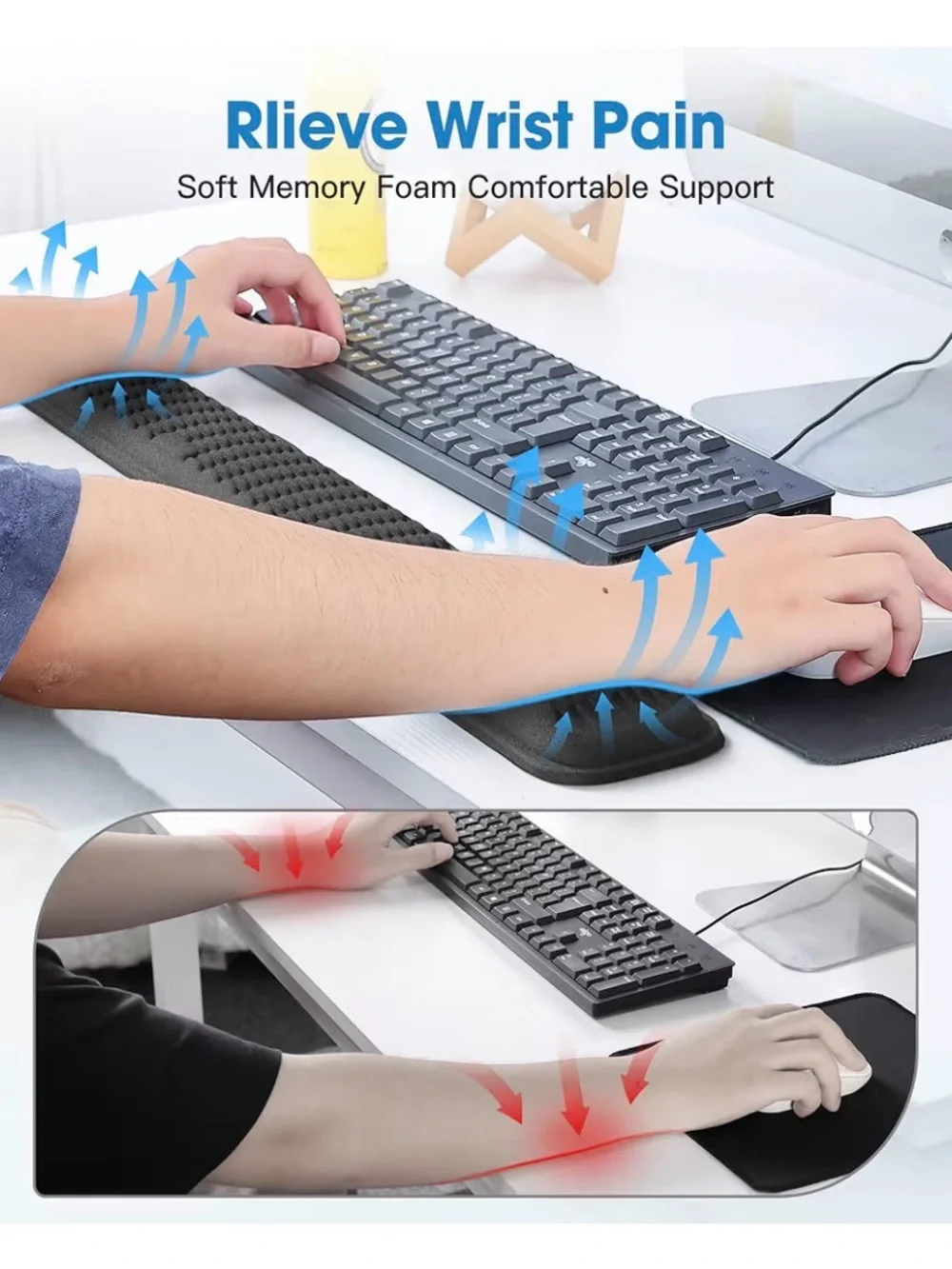Black Wrist Rest Set for Keyboard & Mouse - Ergonomic Comfort